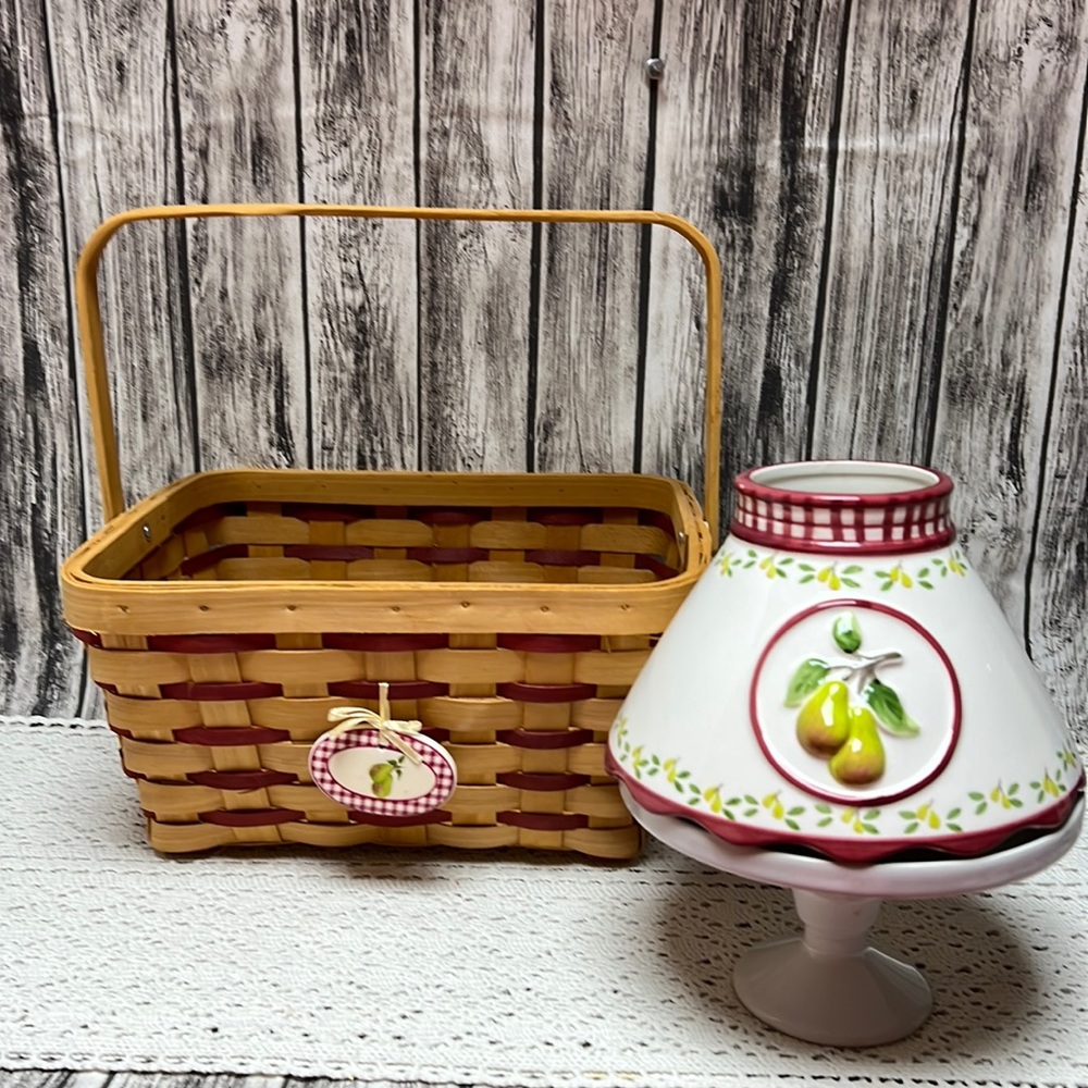 2 Piece Country Basket and Ceramic Candle Shade set in Pear motif